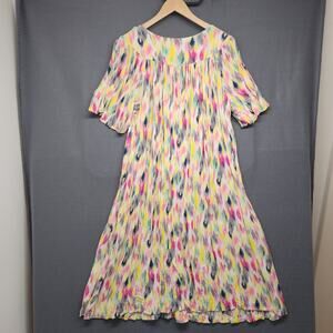 Go Softly Patio Dress Womens XL Colorful Rayon Short Sleeve Pockets Zip Front